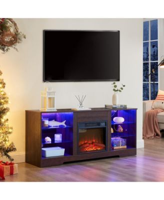 LED Fireplace TV Stand 58 Inch, Media Entertainment Center Compatible with 32-62" TVs, Living Room Console with USB Charging Outlet