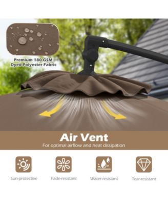 10 ft Solar LED Offset Hanging Umbrella with 32 Lights Infinite Tilt and Weighted Base