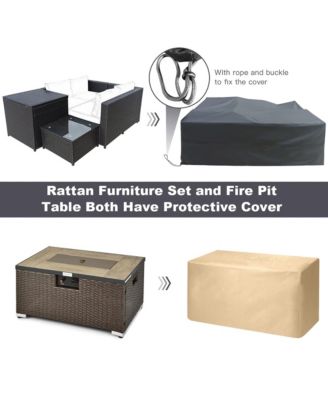 6 Piece Patio Sofa and Fire Table Set Outdoor Rattan Sectional Sofa Set w/ Storage Box