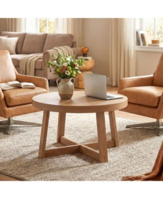 Round Coffee Table Farmhouse Rubber Wood Legs
