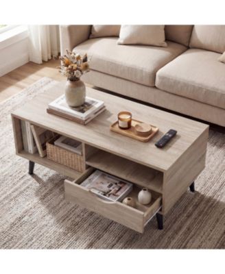 Rectangular Rustic Coffee Table with Storage Shelf