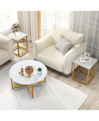 Coffee Table Set 3 Piece Round Table and 2 Square End Tables