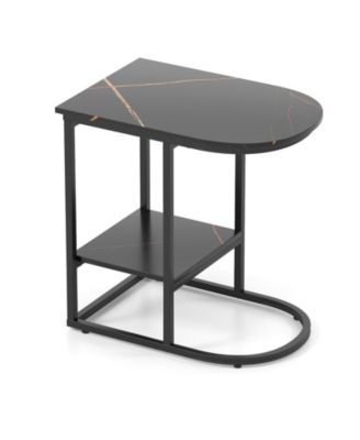 Modern C Table Faux Marble Sofa Side Table with Storage