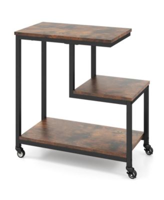 3 Tier G Shaped Side Table Mobile End Table with Storage