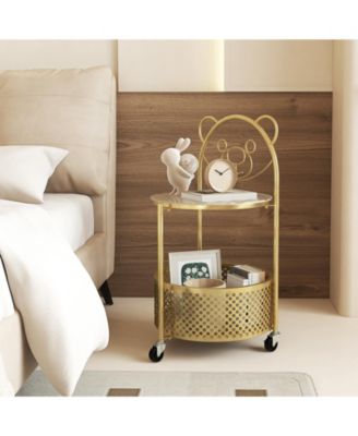 Sofa Side Table on Wheels Lockable Modern End Table