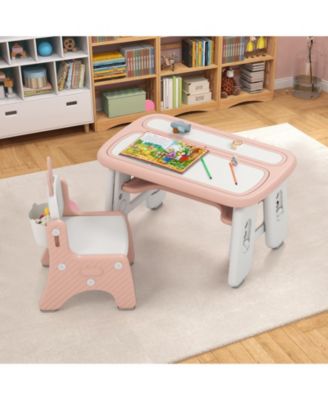 Table and Chair Set for Kids with Flip-Top Bookshelf Storage