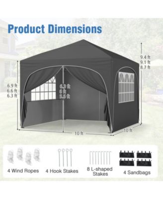 Pop Up Canopy Tent with Four Removable Sidewalls and Zippered Door