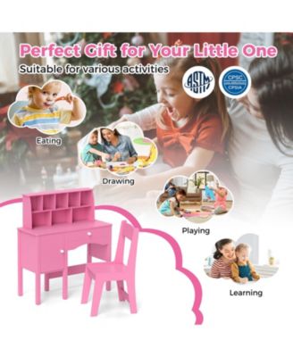 Kids Study Desk and Chair Set with Hutch and Storage Cabinet