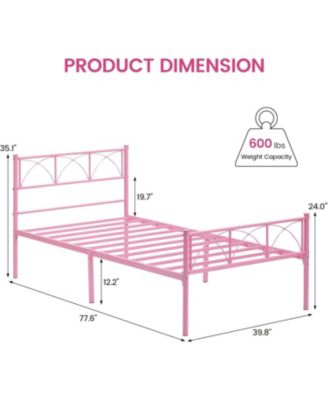 Twin Metal Bed Frame with Headboard, 12.2" H Steel Slats,No Box Spring