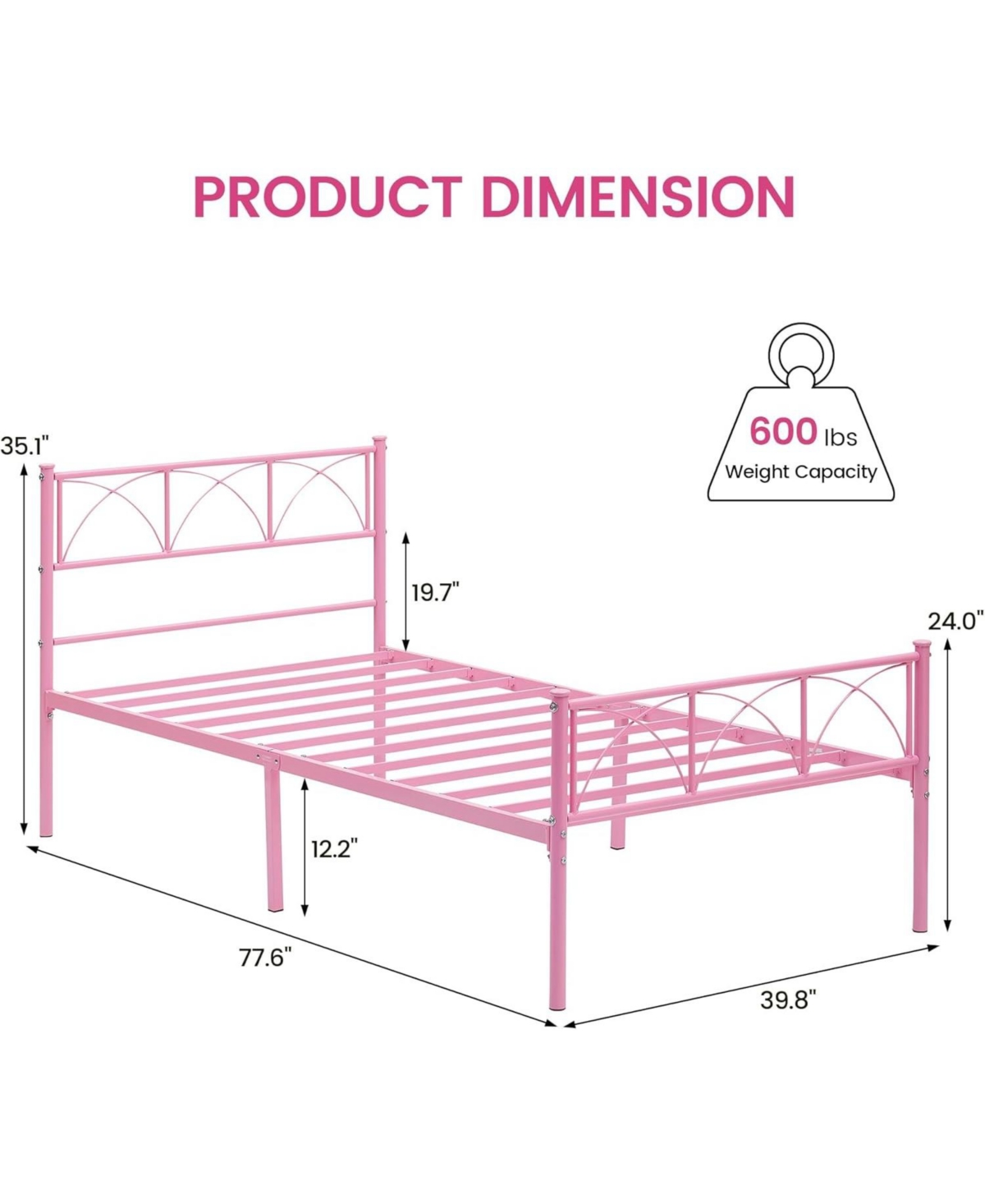gaomon Twin Metal Bed Frame with Headboard, 12.2" H Steel Slats,No Box Spring