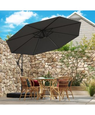 10 ft Cantilever Patio Umbrella with Infinite Tilt 360-Degree Rotation and Weighted Base