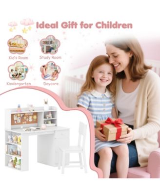 Kids Desk and Chair Set with Hutch and Side Storage Shelf