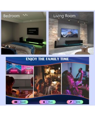 LED TV Stand, High Gloss Wood Entertainment Center, Media Console Table with Power Outlet and 2 Storage Cabinets for Living Room