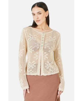 Women's Flower Crochet Button Up Cardigan