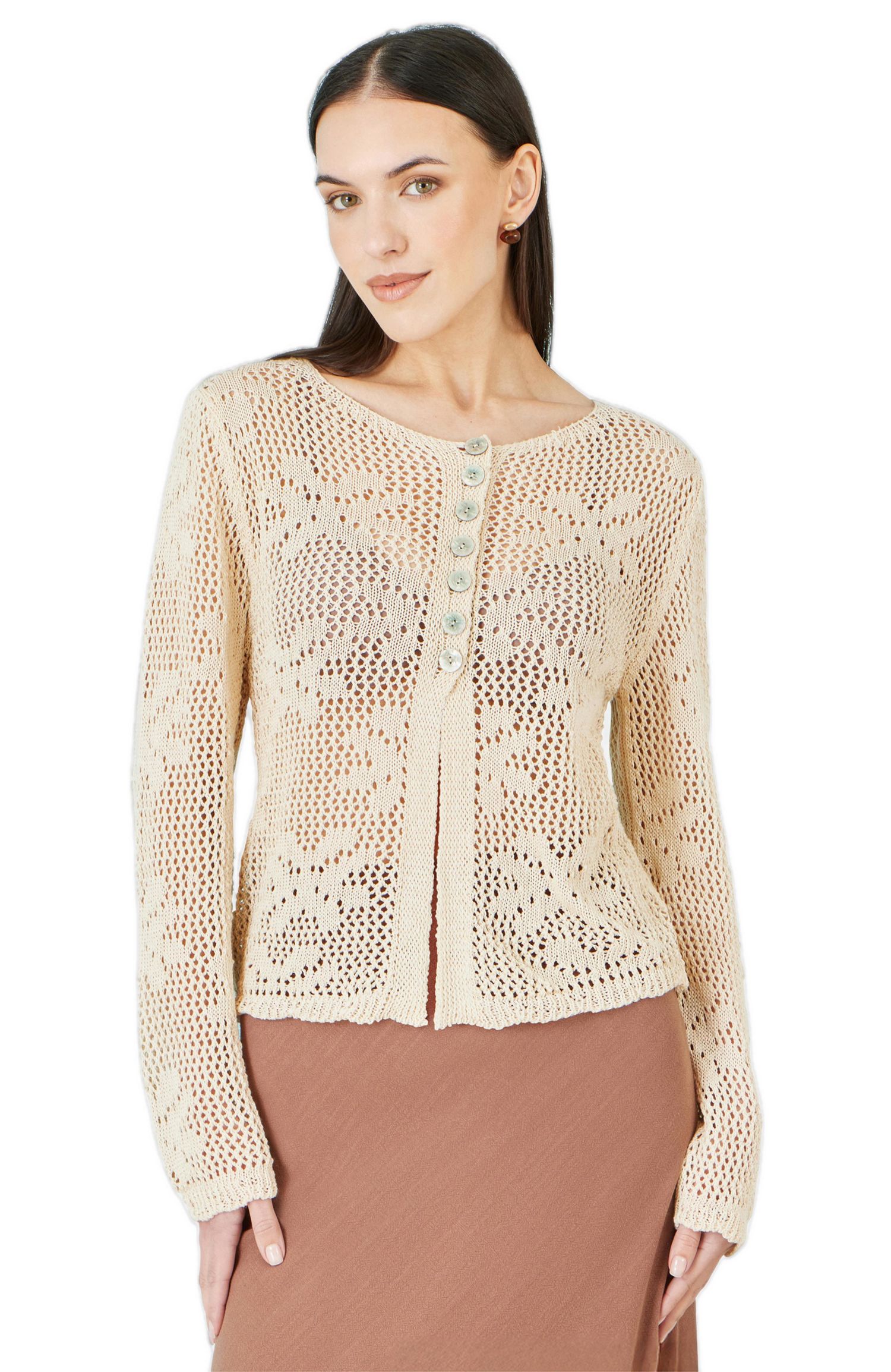 Women's Flower Crochet Button Up Cardigan