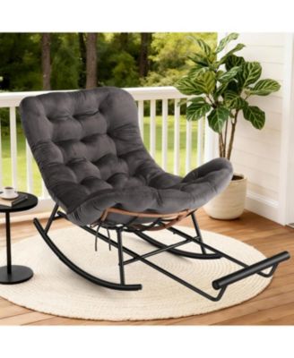 Oversized Papasan Rocking Chair with Footrest and Thick Removable Cushion
