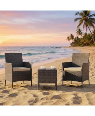 3-Piece PE Rattan Patio Bistro Set with Cushioned Chairs,Cushion