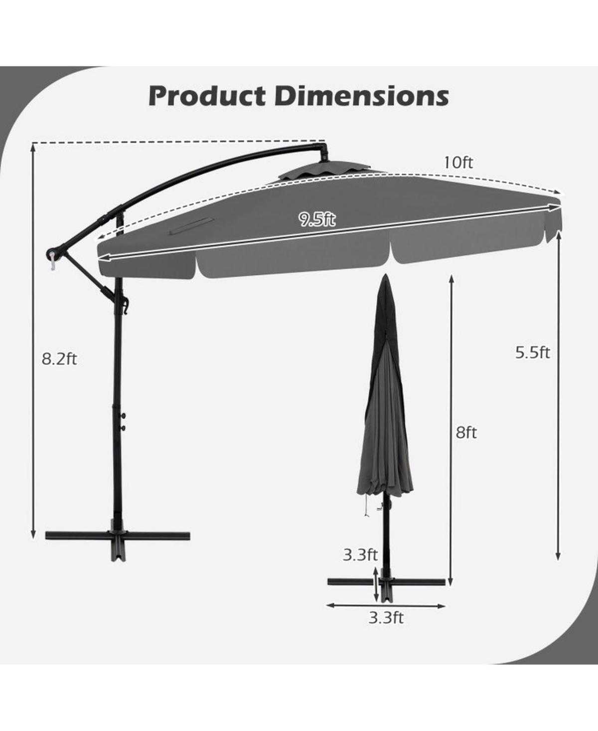 Gouun 10 ft Cantilever Patio Umbrella with Protective Cover Infinite Tilt and Ruffled Edge