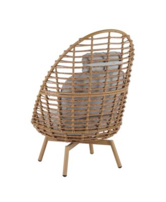 Outdoor Wicker High-back Swivel Lounge Chair with Teak Finished Leg, Faux Rattan and Cushion