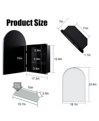 18x24 Inch Metal Corner Medicine Cabinet with Arched Mirror, Adjustable Glass Shelves, Space-Saving Bathroom Storage Organizer for Small Space