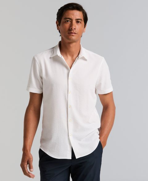 Мужская рубашка Perry Ellis Slim-Fit Stretch Solid Button-Down Seersucker, цвет: Яркий белый