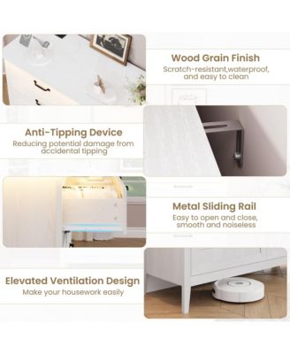 Farmhouse Drawer Dresser with Charging Station and LED Lights, Slim Wooden Bedroom Dresser