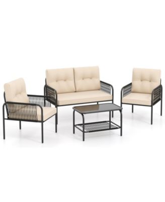 4 Piece Patio Furniture Set with Rattan Chairs and Loveseat