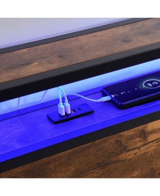 Full Size Bed Frame with Storage Headboard, LED Lights and Charging Station, Platform Bed with 2 Drawers