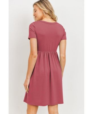 Maternity Crew Neck Empire Waist Mini T-Shirt Dress with Pockets