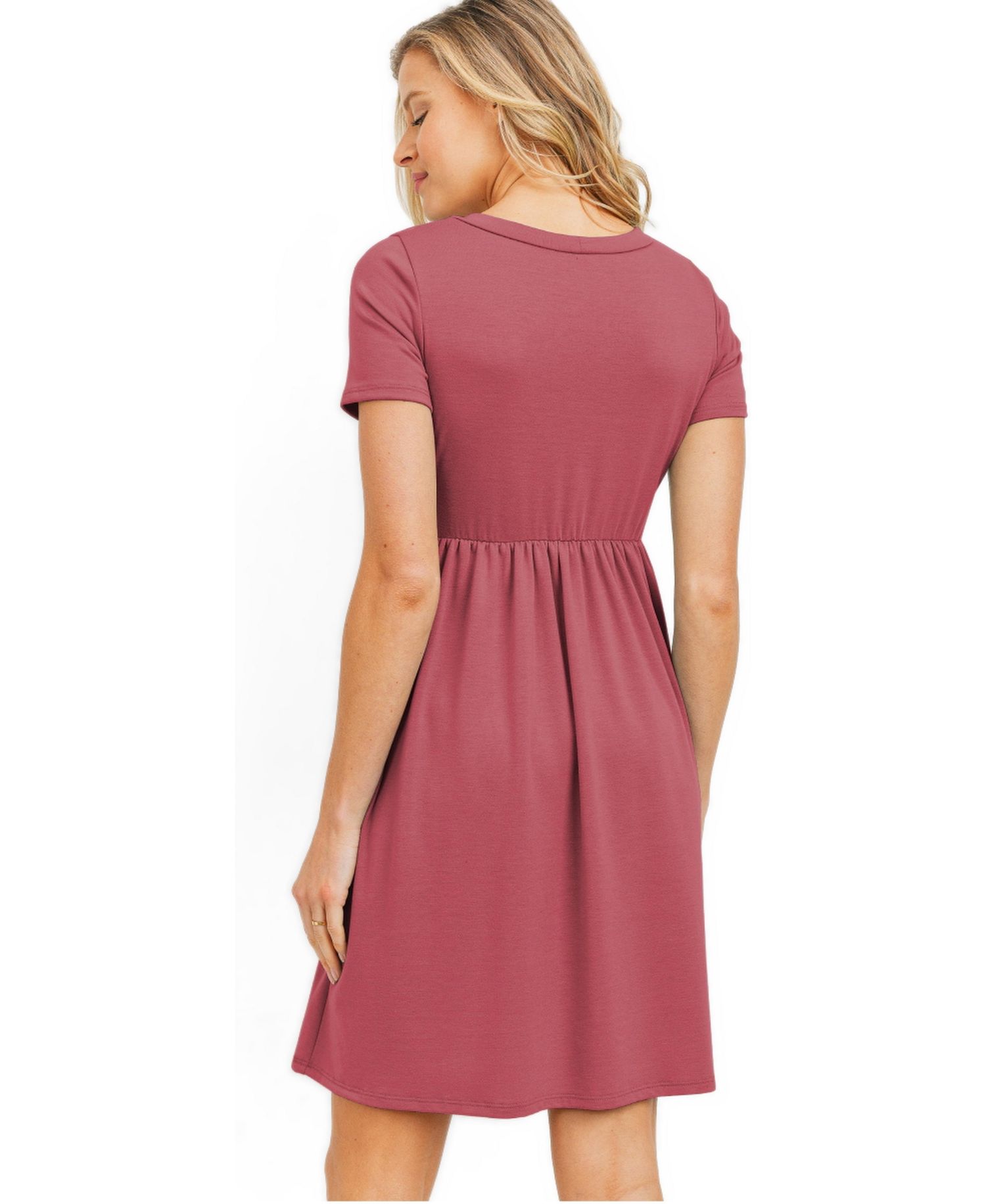 Women's Crew Neck Empire Waist Mini T-Shirt Dress with Pockets