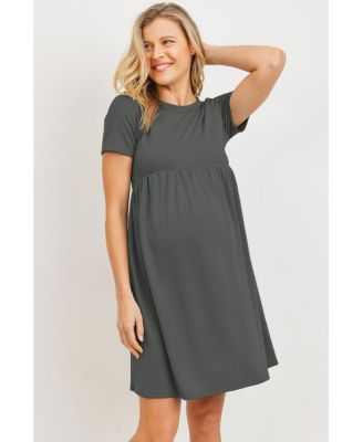 Maternity Crew Neck Empire Waist Mini T-Shirt Dress with Pockets