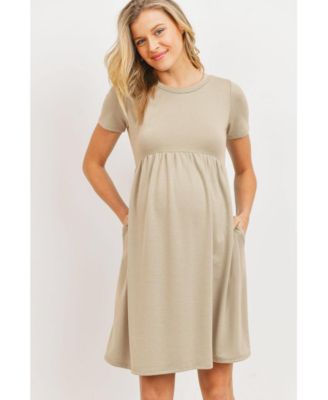 Maternity Crew Neck Empire Waist Mini T-Shirt Dress with Pockets
