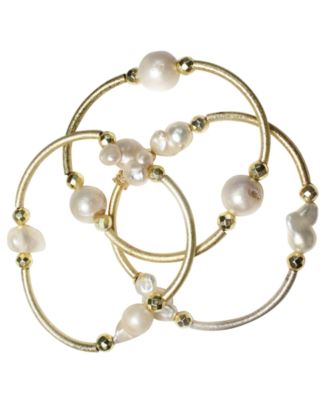 Genuine Imitation Pearl Barre's 3-Stack Bangle Bracelet