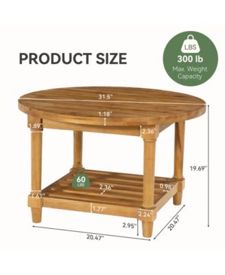 Round Coffee Table, 31.5" Farmhouse Solid Wood Center Table with Storage, 2-Tier Circle Accent Table