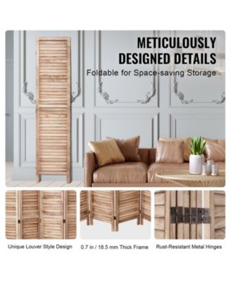 Wood Room Divider, 6 Panel Folding Privacy Screen, for Home or Office Use