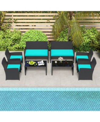 4 Piece Patio Furniture Set with Glass Table and Cushions