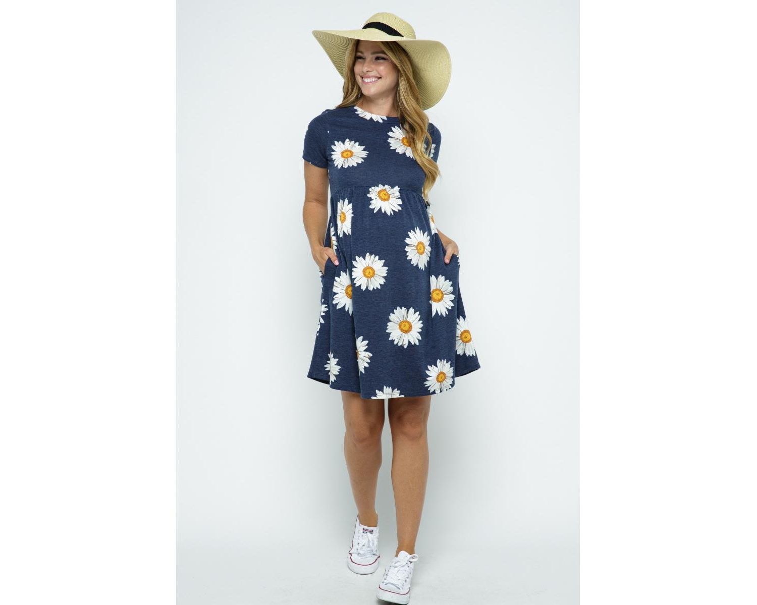 Women's Womeen's Floral Empire Waist T-Shirt Dress with Pockets
