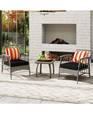 3 Piece Patio Wicker Furniture Set with Adjustable Backrest