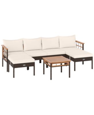 Patio Rattan Chairs with Ottomans and Side Table for Backyard