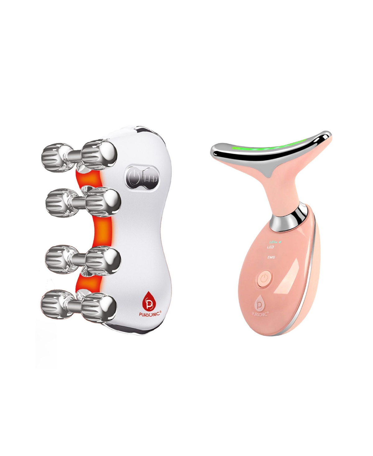 Pursonic 7-in-1 Led Therapy Wand and 5-in-1 Skin Roller Massager - White