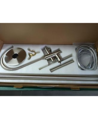 Brushed Nickel Freestanding Tub Filler Floor Mounted Bathtub Faucet with High Flow, Swivel Spout and Handheld Shower Head