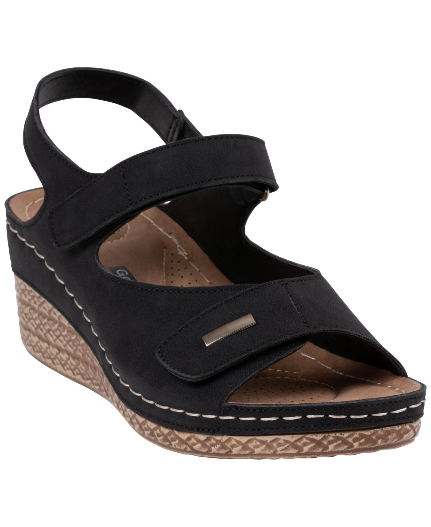 Женские сандалии GC Shoes Keltie Double Strap Wedge, цвет: Чёрный — фото 1