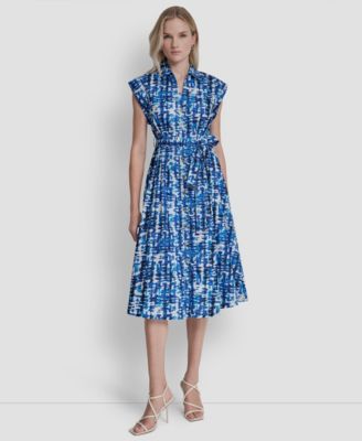 Women's Extended Button-Front Collared Cotton Midi Dress