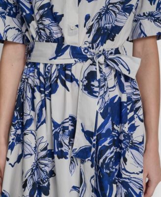 Women's Elbow-Sleeve Button-Front Shirt Dress