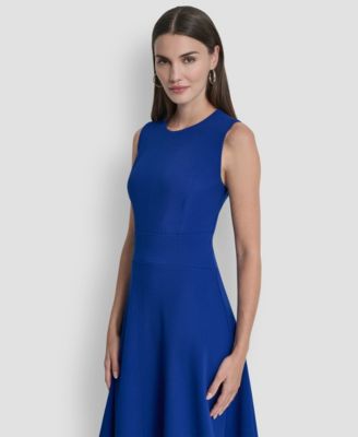 Women's Sleeveless Jewel Neck Fit and Flare Scuba Crepe Midi Dress