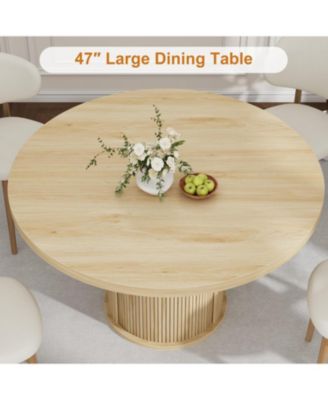 47'' Round Dining Table for 4–6 with 2-Layer Storage Shelf & Drawer, Farmhouse Kitchen & Dining Room Table