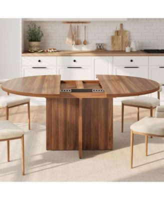 Kitchen Table for 4-8 People, Extendable Round Dining Room Table for Kitchen, 59 Inch Oval Table for Dining Room