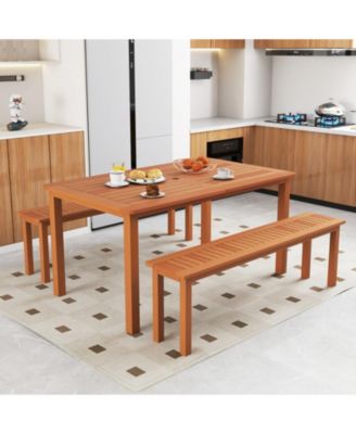 59 in Solid Wood Outdoor Patio Dining Table for 6 with Umbrella Hole