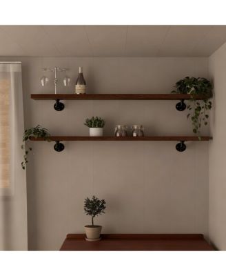 Solid Pine Walnut Floating Shelves: 48" Long, 50lbs Capacity