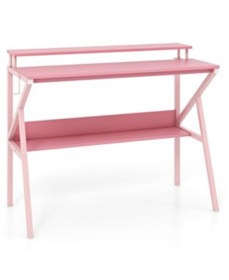 Computer Desk with Monitor Stand and Storage Shelf, Space Saving Desk for Work Study